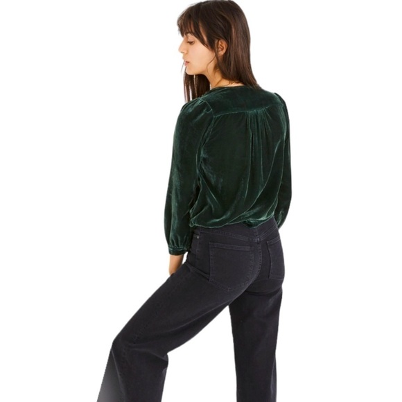 Madewell Velvet Wrap Top Plunge V Neck in Green Size Small - Picture 6 of 15